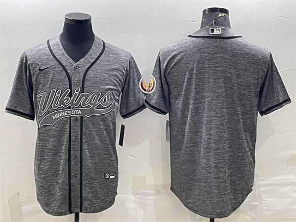 Mens Minnesota Vikings Blank Gray With Patch Cool Base Stitched Baseball Jersey
